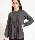 grey solid print rayon fabric straight top