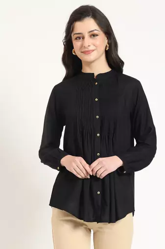 black solid print rayon fabric straight top