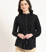 black solid print rayon fabric straight top