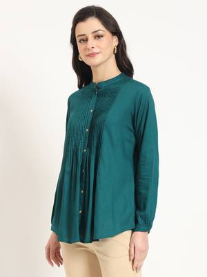 turquoise solid print rayon fabric straight top 4