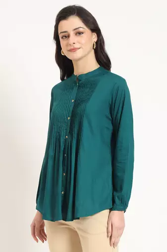 turquoise solid print rayon fabric straight top