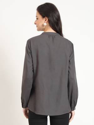 grey solid print rayon fabric straight top 2