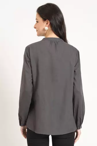 grey solid print rayon fabric straight top