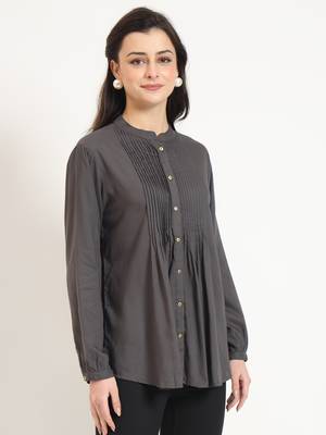 grey solid print rayon fabric straight top 3