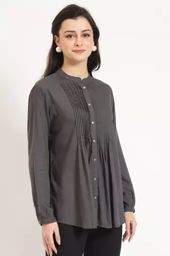 grey solid print rayon fabric straight top