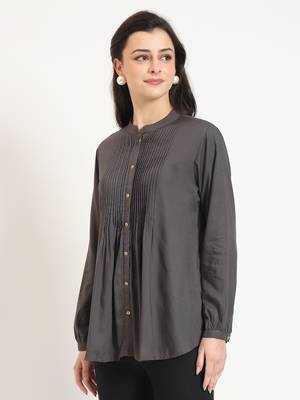 grey solid print rayon fabric straight top 4
