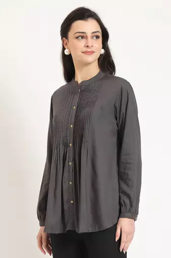 grey solid print rayon fabric straight top