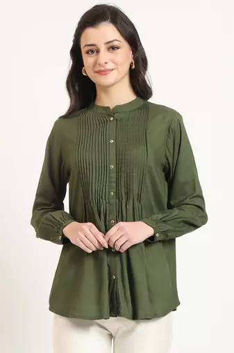 olive solid print rayon fabric straight top