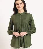 olive solid print rayon fabric straight top