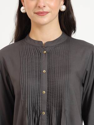 grey solid print rayon fabric straight top 5