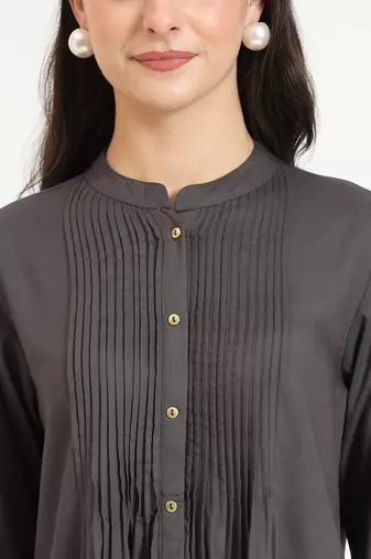 grey solid print rayon fabric straight top