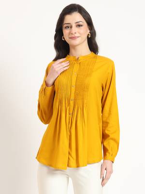 mustard solid print rayon fabric straight top 1
