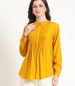 mustard solid print rayon fabric straight top