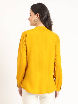 mustard solid print rayon fabric straight top 2