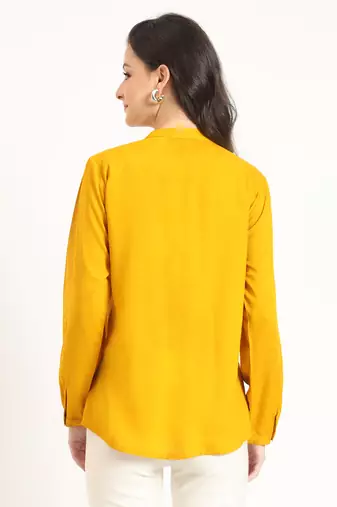 mustard solid print rayon fabric straight top