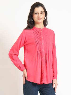 peach solid print rayon fabric straight top 3