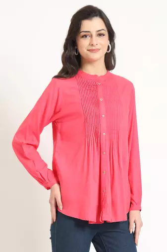 peach solid print rayon fabric straight top