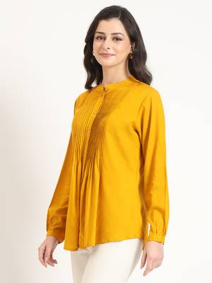 mustard solid print rayon fabric straight top 4