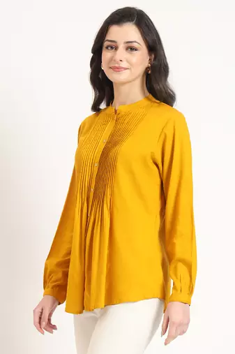 mustard solid print rayon fabric straight top