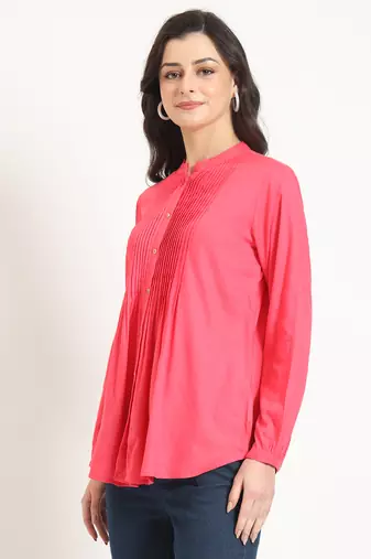 peach solid print rayon fabric straight top