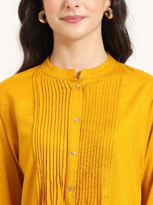 mustard solid print rayon fabric straight top 5