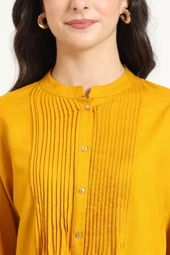 mustard solid print rayon fabric straight top