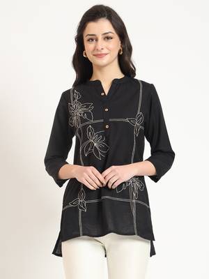 black embroidery cotton fabric satraight top 1