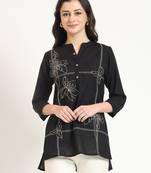 black embroidery cotton fabric satraight top