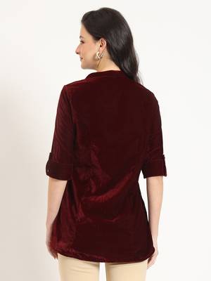 maroon solid print velvet straight top 2