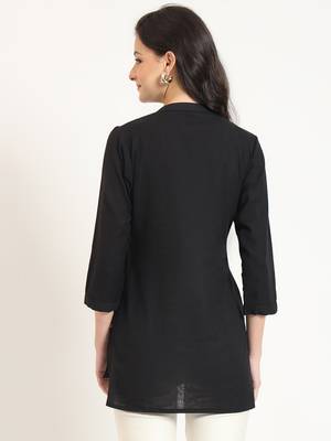 black embroidery cotton fabric satraight top 2