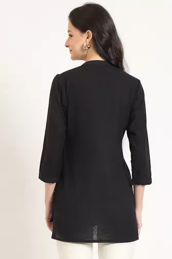 black embroidery cotton fabric satraight top