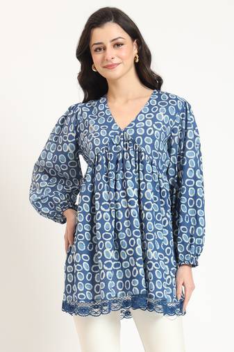 blue cotton v-neck top