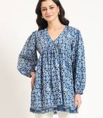 blue cotton v-neck top