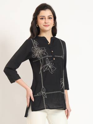 black embroidery cotton fabric satraight top 3
