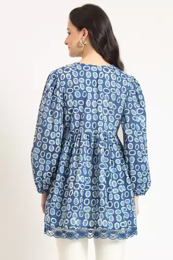 blue cotton v-neck top