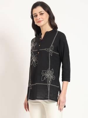 black embroidery cotton fabric satraight top 4