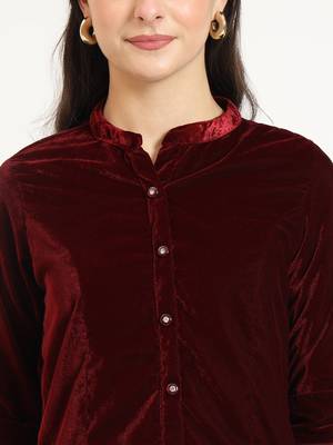 maroon solid print velvet straight top 5