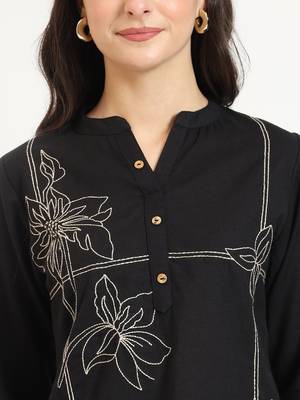 black embroidery cotton fabric satraight top 5