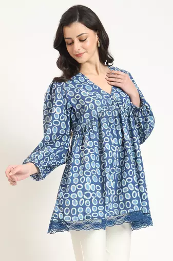 blue cotton v-neck top