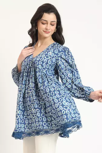 blue cotton v-neck top