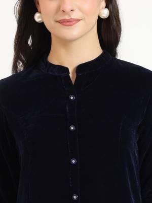 navy blue solid print velvet top 5