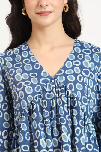 blue cotton v-neck top