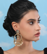 Gold-tone kundan hoop earrings with pearl drops