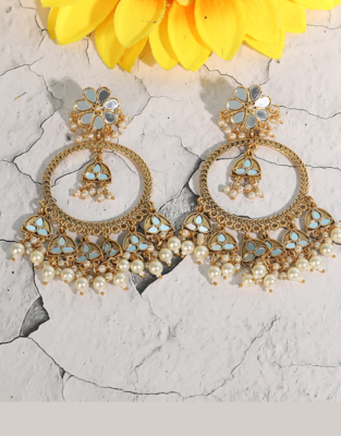 Gold-tone kundan hoop earrings with pearl drops 3