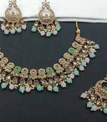 Mint & pink kundan polki bridal jewelry set 