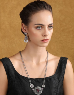 Silver-plated necklace set with earrings - traditional ethnic jewelry 1