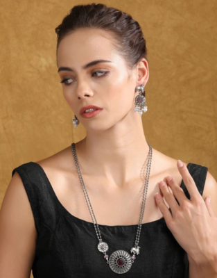 Silver-plated necklace set with earrings - traditional ethnic jewelry 2