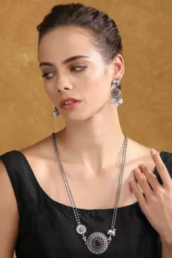 Silver-plated necklace set with earrings - traditional ethnic jewelry