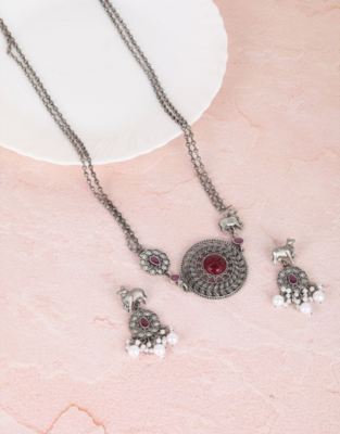 Silver-plated necklace set with earrings - traditional ethnic jewelry 3