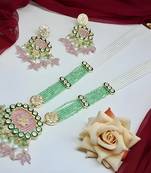 Handcrafted kundan meenakari polki emerald & rose quartz statement necklace set